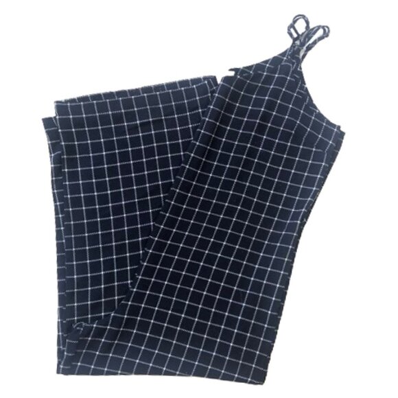 Anthropologie Monteau window pane plaid wide leg navy and white jumpsuit - Picture 3 of 15